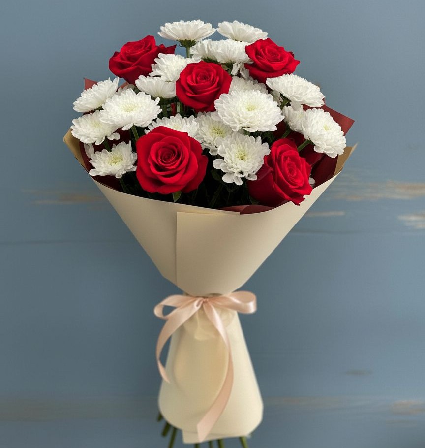 Букет цветов из: Розы и Хризантемы в Горки-10