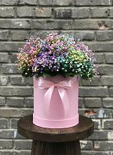 Цветочная композиция из Гипсофила и Розы в шляпной коробке в Горки-10