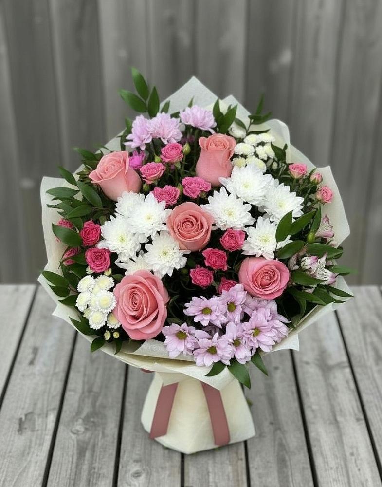 Букет цветов из: Альстромерии, Гвоздики, Розы и Хризантемы в Горки-10