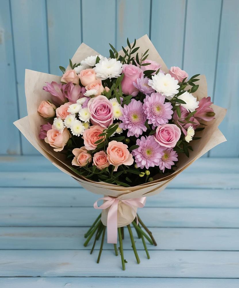 Букет цветов из: Хризантемы, Розы и Альстромерии в Горки-10