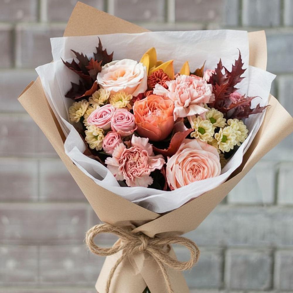 Букет цветов из: Гвоздики, Хризантемы и Розы в Горки-10