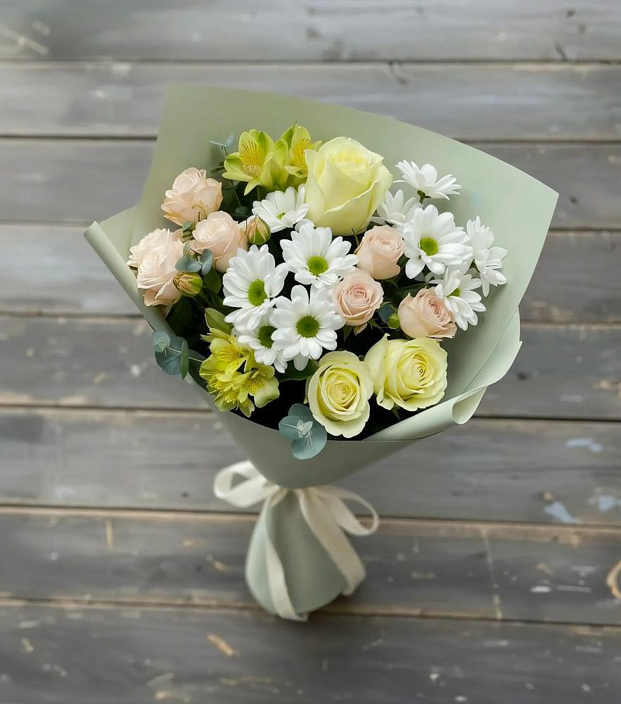 Букет цветов из: Альстромерии, Розы и Хризантемы в Горки-10