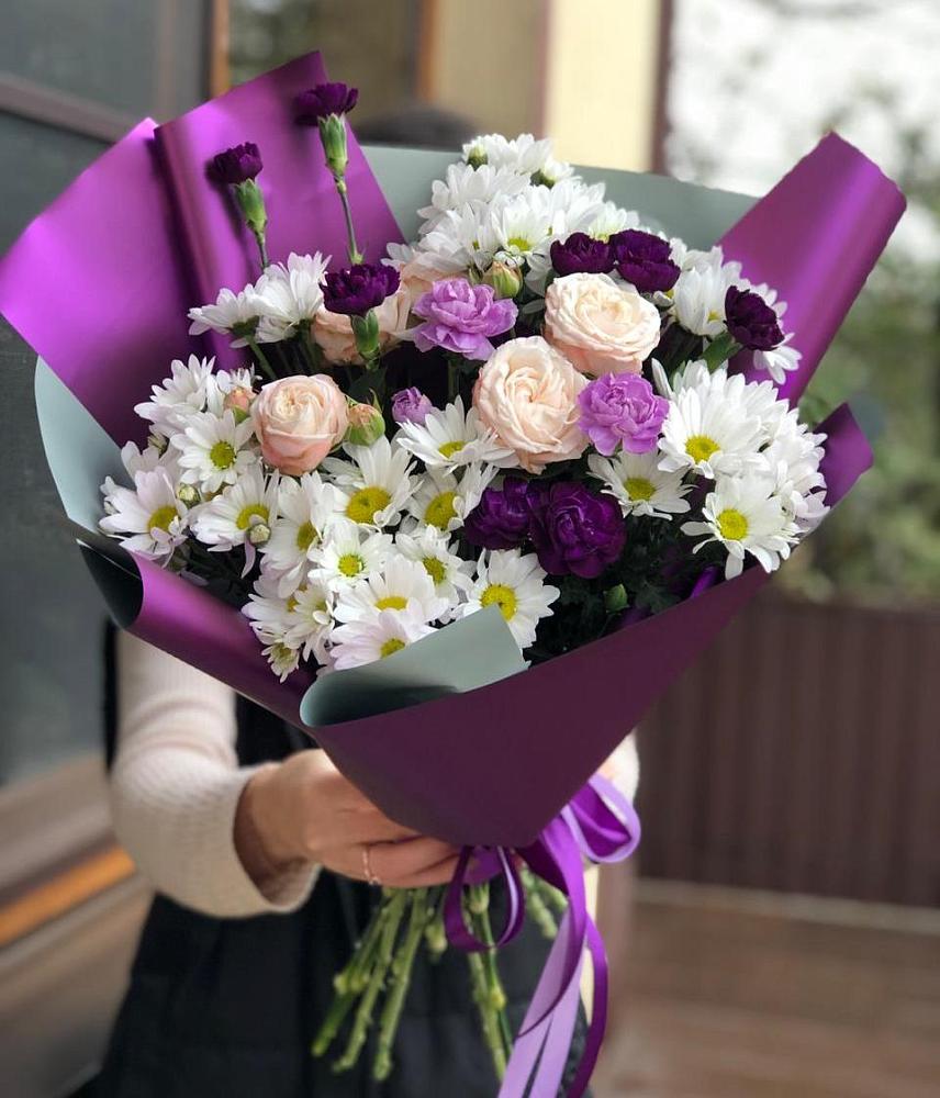 Букет цветов из: Хризантемы, Гвоздики и Розы в Горки-10