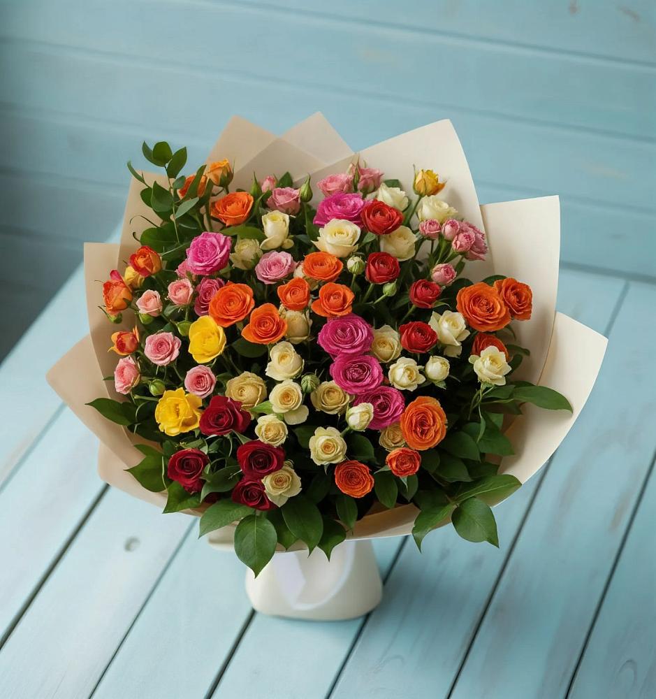 Букет Микс из разноцветных кустовых роз в Горки-10
