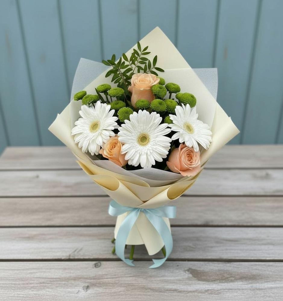 Букет цветов из: Герберы, Розы и Хризантемы в Горки-10