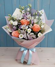 Букет цветов из:  Лизиантусы, Розы, Альстромерии и Гипсофила в Горки-10