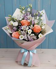 Букет цветов из:  Лизиантусы, Розы, Альстромерии и Гипсофила в Горки-10