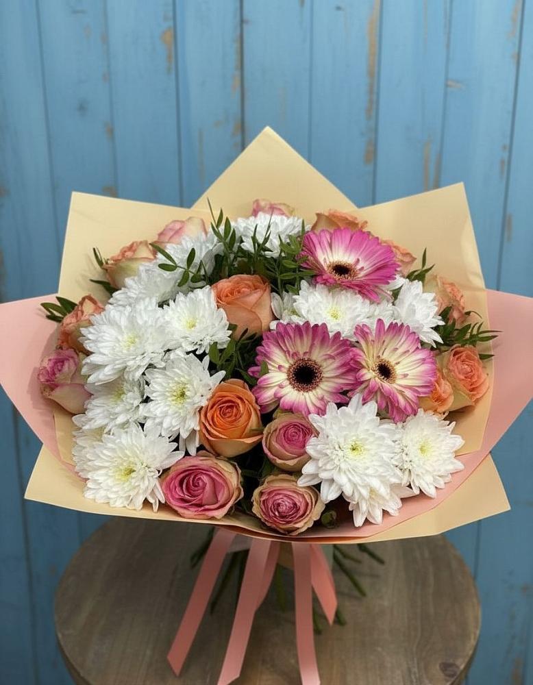 Букет цветов из: Розы, Герберы и Хризантемы в Горки-10