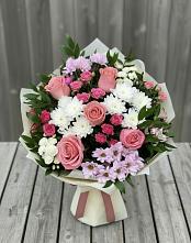 Букет цветов из:  Альстромерии, Гвоздики, Розы и Хризантемы в Горки-10