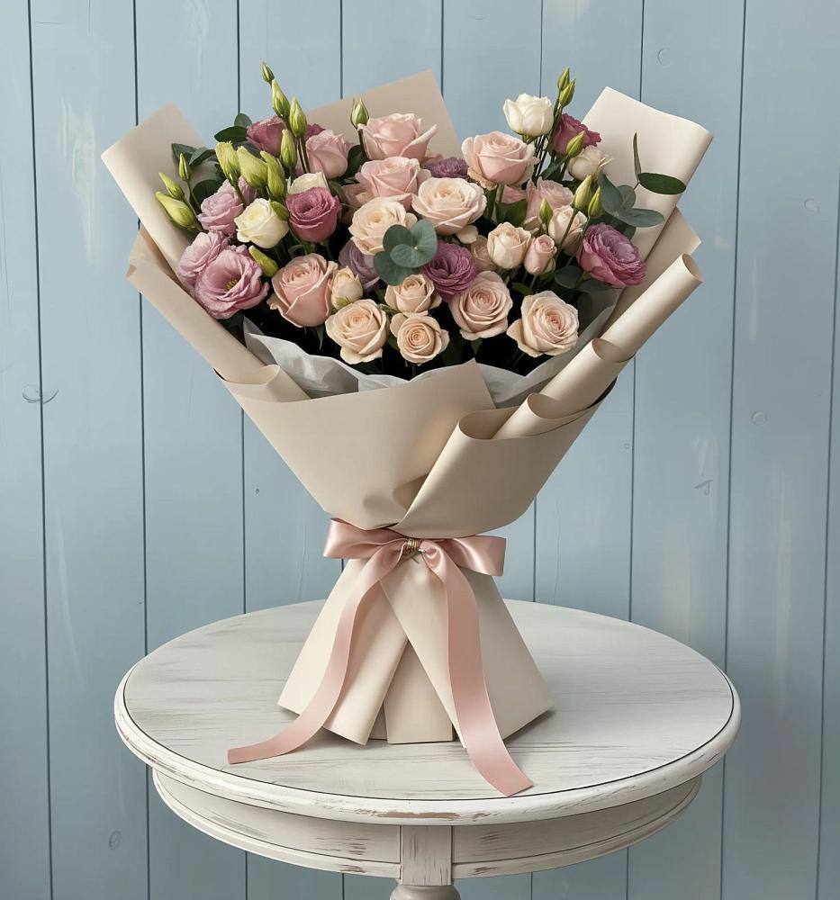 Букет цветов из: Розы и Лизиантусы в Горки-10