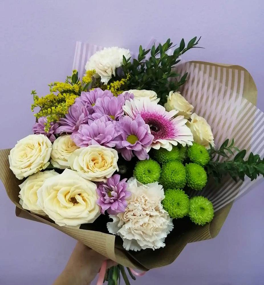 Букет цветов из: Хризантемы, Розы, Гвоздики и Герберы в Горки-10