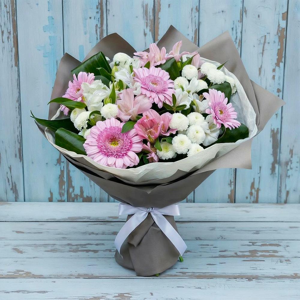 Букет цветов из: Герберы, Альстромерии и Хризантемы в Горки-10