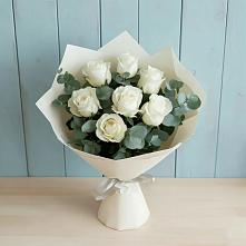 Букет Белые розы в Эвкалипте в Горки-10