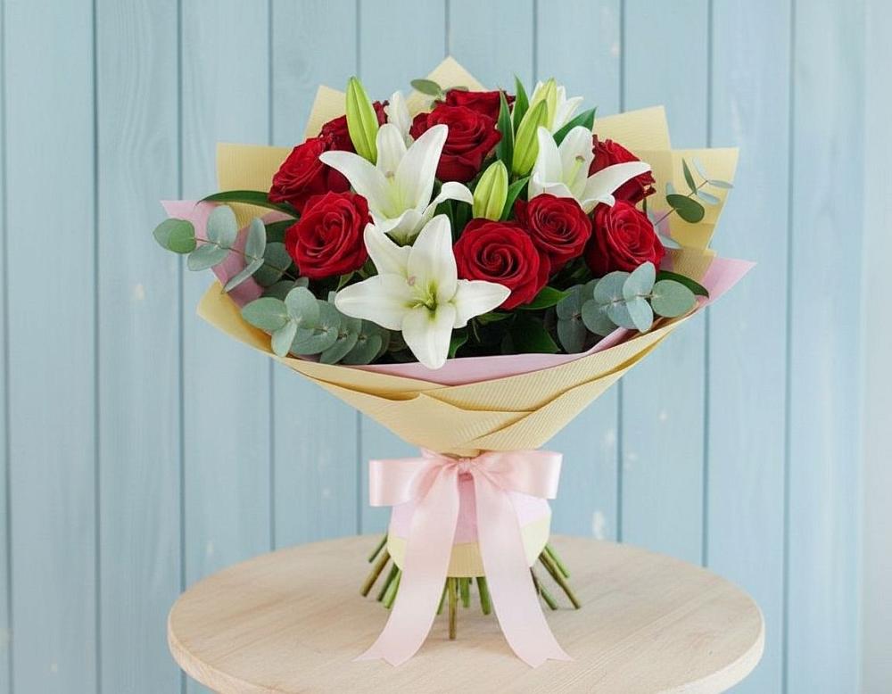 Букет цветов из: Лилии и Розы в Горки-10